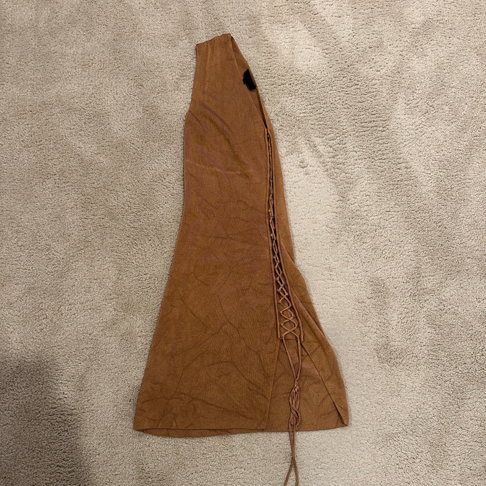 h:ours Velea Lace Up Mini Dress in Copper Size XS